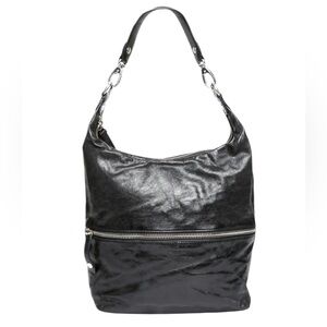 HOBO Jude Black Glossy Tumbled Leather Hobo Bag V3713